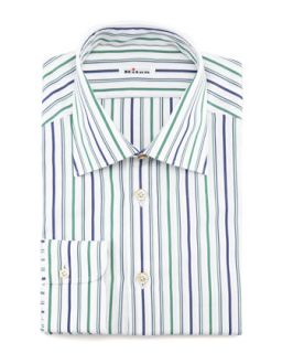 Mens Striped Dress Shirt, Green   Kiton   Green (16)