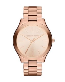 Mid Size Rose Golden Stainless Steel Runway Three Hand Watch   Michael Kors  