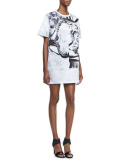 Womens Tiger Print T Shirtdress, White/Black   Faith Connexion   White (SMALL)