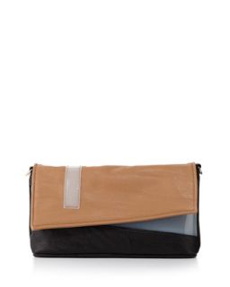 Color Block Faux Leather Asymmetric Clutch, Black/Tan   POVERTY FLATS by rian