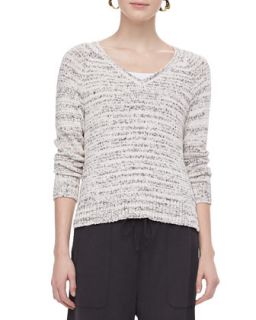 Womens Blurred Stripe V Neck Sweater Top, Petite   Eileen Fisher   Soft white