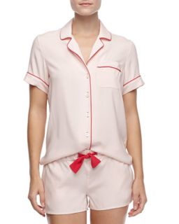 Womens Belle Silk Short Pajamas, Pale Pink   Three J New York   Pink (LARGE)