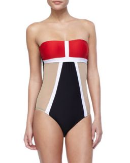 Womens Mrs. Bond Colorblock Maillot   Luxe by Lisa Vogel   Lipstick/Wht/Onyx