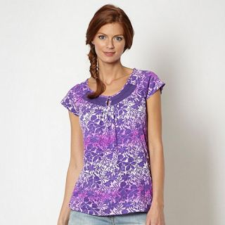 Mantaray Purple floral graduated ruched top