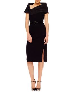 Womens High Slit Crepe Dress   Black (4)