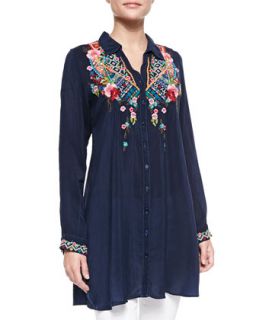 Myra Embroidered Button Front Blouse, Womens   Johnny Was Collection   Deep