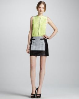 Womens Graphic Design Leather Miniskirt   Nanette Lepore   White/Black (8)