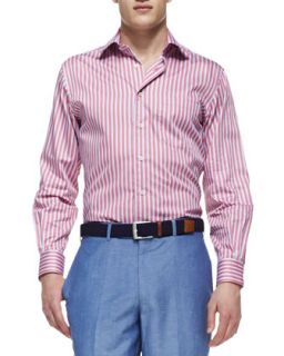 Mens Texture Stripe Poplin Shirt   Peter Millar   Pink (XL)