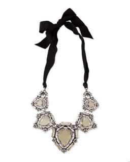 Crystal Bib Necklace with Ribbons   Lanvin   Gold