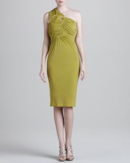 Womens Ruched One Shoulder Dress   Donna Karan   Citrus green (MEDIUM)