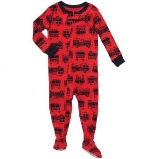Carter's Baby Boys One Piece Cotton Knit "Red Fire Engines" Footed Sleeper Pajamas (12 Months) Clothing