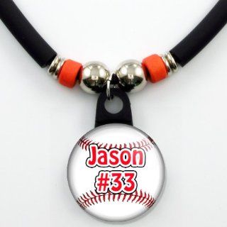 Baseball Blue Personalized Necklace with Your Name and Number Jewelry