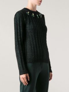 Tory Burch Embellished Grid Knit Sweater