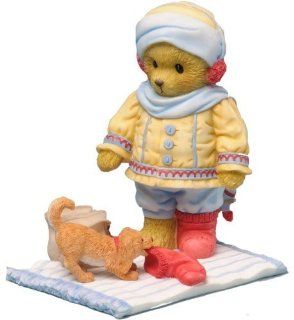 Enesco Cherished Teddies Collection Bear Wearing Red Figurine, 3.875 Inch   Collectible Figurines