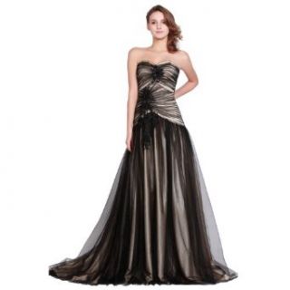 JSSHAN Women's Strapless Ruching Applique A Line Tulle Prom Evening Dress