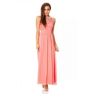 Quiz Coral Lace Flower Embellished Maxi Dress