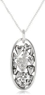 Sterling Silver "The Love Between a Mother and Daughter Knows No Distance" Oval Pendant with Diamond Pave Heart Necklace (.1 cttw, I J Color, I2 I3 Clarity), 18" Jewelry
