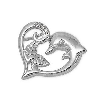Dolphin Heart Pendant Cubic Zirconia Sterling Silver 925 Jewelry