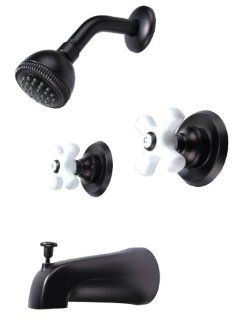 8" Two handle Tub and Shower Faucets, 34582BOB, Oil Rubbed Bronze, Washerless, Porcelain Handle   Plumb USA   Bathtub And Showerhead Faucet Systems  