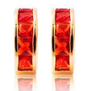 Rizilia Jewelry Appealing Well liked Gold Plated CZ Emerald Cut Red Ruby Color Hoop Earrings Jewelry