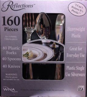 Reflections Heavyweight "Looks Like Silver" Disposable Flatware for 40 with BONUS Pack of 40 Forks   160 Pieces in All Kitchen & Dining