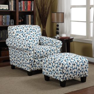 Handy Living Winnetka Chair & Ottoman   Blue Floral   Accent Chairs