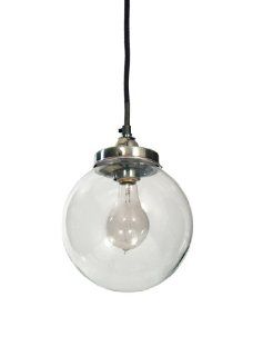GO Home Ltd. 13160 In Orbit 1 Light Pendant, Black Cord with Clear Glass Globe and Industrial Steel Finish   Ceiling Pendant Fixtures  
