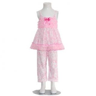 Laura Dare Girls 4 Cute Pink White Floral Ruffle Bow Pajamas Pajama Sets Clothing