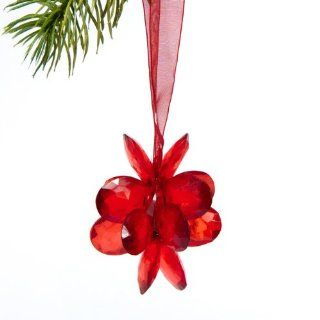 Red Acrylic Flower Christmas Tree Ornament with Matching Ribbon   Decorative Hanging Ornaments