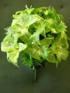 Tanday #(14600) 6 pcs Green Realistic Looking Luxury Silk Casablanca Lily Flower Bush 24" w/ 14 flowers (7" wide).  Artificial Flowers  