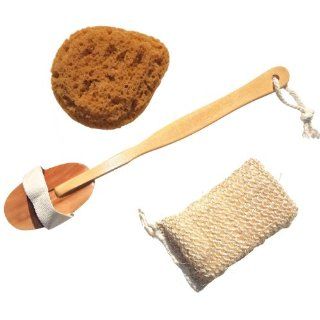 Best All Natural Sponge Wooden Back Brush and Sisal Luffa Scrubber Gift Set Makes The Best Back Loofah Luffa Scrubber Gift Set and The Best Bathing Shower Accessory 3 Piece Kit for Men and Women by BathNut. Guaranteed to please. (3 Piece Natural Set) The P