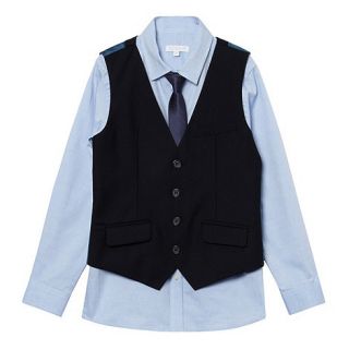 bluezoo Boys navy woven waistcoat, shirt and tie set