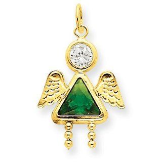 14k Gold May Girl Angel Birthstone Charm Jewelry