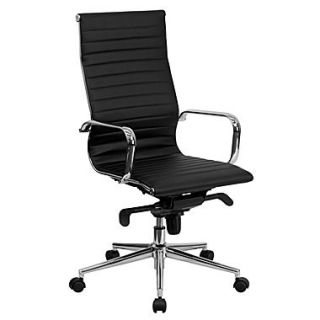 Flash Furniture High Back Ribbed Upholstered Leather Executive Office Chair, Black  Make More Happen at