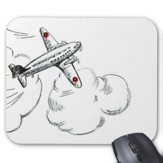 Vintage Airplane Black and White Drawing Mousepads