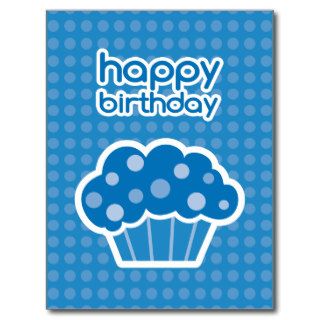 happy birthday blue cupcake postcard
