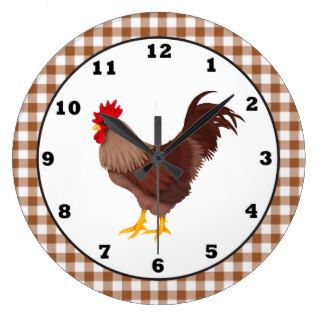 Country Rooster Cartoon Wall Clock