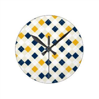 Navy Blue and Gold and White Design for Him Round Wall Clocks