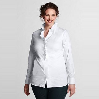 Lands End White womens plus ruffle front stretch shirt
