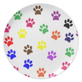 Colorful paw print pet dog food plate or dish