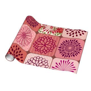 Fun Flower Collage Pink Floral Squares Gift Wrapping Paper