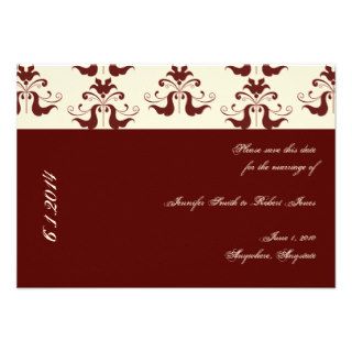 Burgundy and Cream Damask Save the Date Invite
