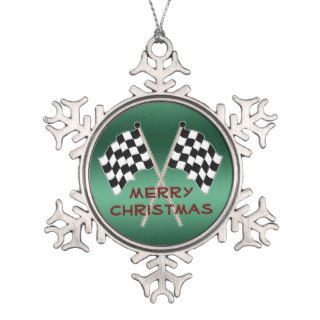 Auto Bike Race Checkered Flag Merry Christmas Ornaments