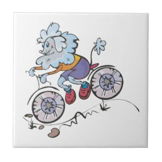 French Poodle Riding a Bicycle Ceramic Tile