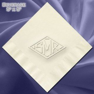 100 Personalized Beverage Napkins / Diamond Monogram Design / Embossed / Hostess Quality / 3 Ply Thickness / 5 in. x 5 in. / Assorted Colors Cocktail Napkins Kitchen & Dining