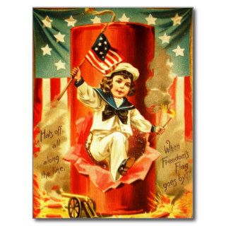 Patriotic Vintage Boy Fourth July Fireworks Card Post Cards