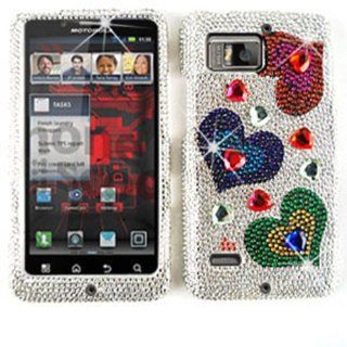 CELL PHONE CASE COVER FOR MOTOROLA DROID BIONIC XT875 RHINESTONES BIG SMALL HEARTS Cell Phones & Accessories