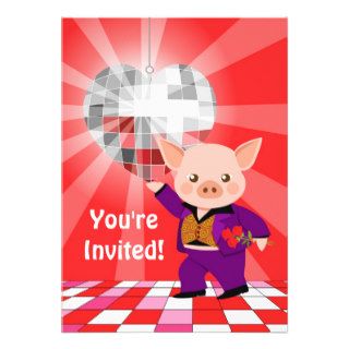 Valentine disco pig invitation