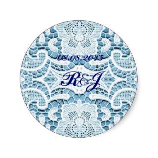 elegant blue lace wedding  invitation sticker