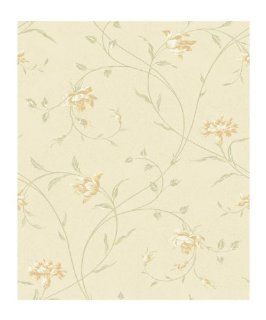 York Wallcoverings Wind River Garden Flowers with Flowing Vines 8 x 10 Wallpaper Memo Sample Shimmering Champagne/Deep Cream And Tan    